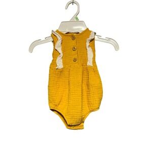 Rabbit Bear Organic Mustard Yellow Gauze Ruffle Romper Baby Girls 12 Months